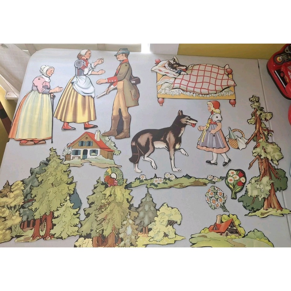 Vintage Little Red Riding Hood Classroom Paper Cutouts Wolf Unique Story Art